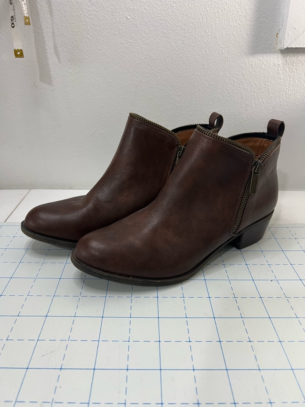 Diba Brown Leather Ankle Booties with Side Zip